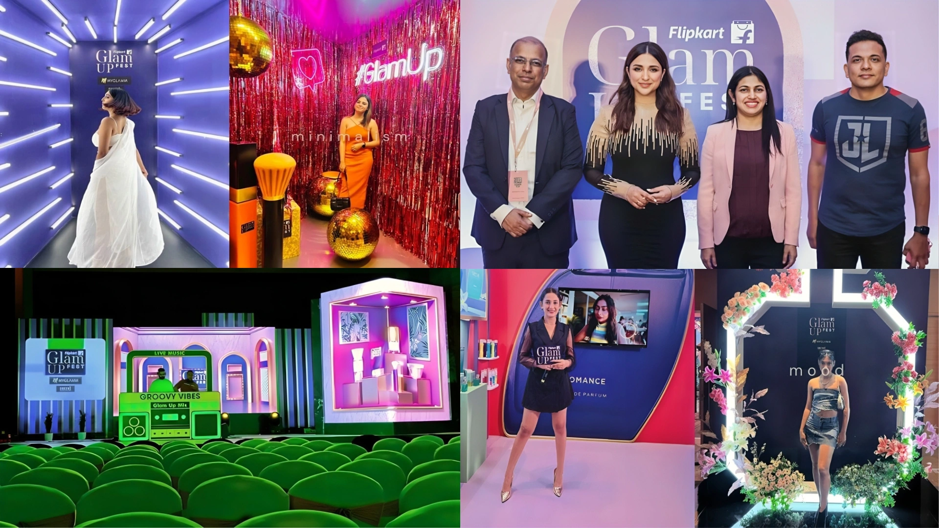 Flipkart Glam Up Fest 2023 influencer event setup with immersive brand activations, stage production, tech engagements, and entertainment by EMRG Solutions.
