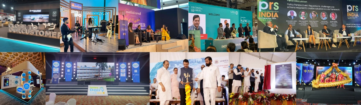 EMRG Solutions homepage banner showcasing corporate events, conferences, expos, inaugurations, stage productions, and immersive brand experiences across India.